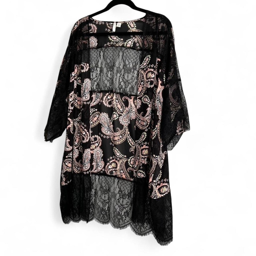 Black and Pink Pailey and Lace Kimono Boho Women's Size XL